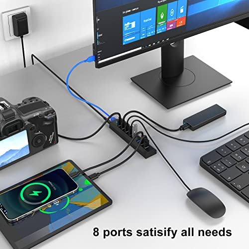 Unlock Seamless Connectivity with RAOYI 6-Port Powered USB 3.0 Hub – High-Speed Data Transfer, Smart Fast Charging, and 24 W Power Adapter for Laptops, PCs, and Macs – Ideal USB Splitter for Enhanced Device Management and Productivity in Sleek Black
