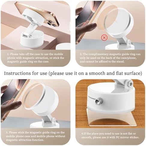 Vacuum Magnetic Phone Holder Updated Suction Cup Phone Mount Foldable and Portable Easy to Operate and Durable Multi-scenario Application 360° Adjustable for Gym/Kitchen/Bathroom/Car/Desktop(White) – Enhanced Compatibility and Speed