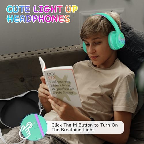 IFECCO Wireless Kids Bluetooth Cat Ear Headphones – Fun Light-Up Design with Volume Limiting Feature, Built-in Microphone, and Foldable Portability for Travel and Learning – Ultimate Gift for Young Music Enthusiasts