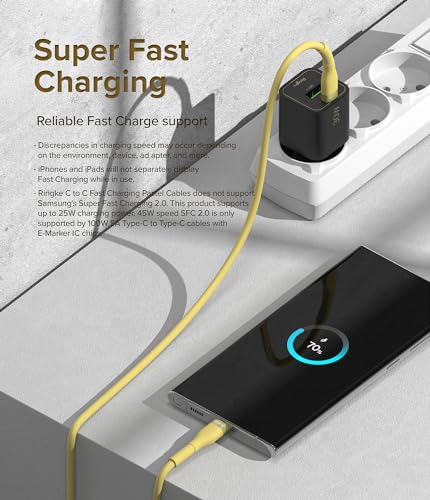 Ringke 6.6 FT USB C to USB C Pastel Charging Cable – Fast Charging Cord for i Phone 16/15, Galaxy, Pixel, Laptops & Tablets – Sleek Design for Enhanced Connectivity and Durability – Perfect for Carplay and On-the-Go Use