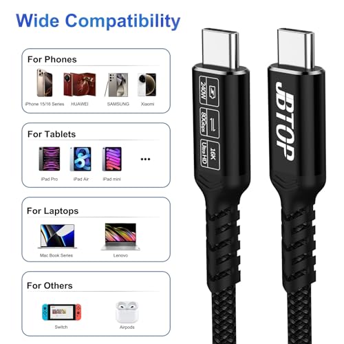 Ultra-Fast 80 Gbps USB-C Charging Cable – 1.5 FT Thunderbolt 5/4/3 Compatible – 240 W Power Delivery for i Phone 16/Pro/Plus/Pro Max & Samsung Galaxy – Dual 8 K/Single 16 K Video Output for Maximum Performance – Unmatched Speed & Durability for Tech Enthusiasts