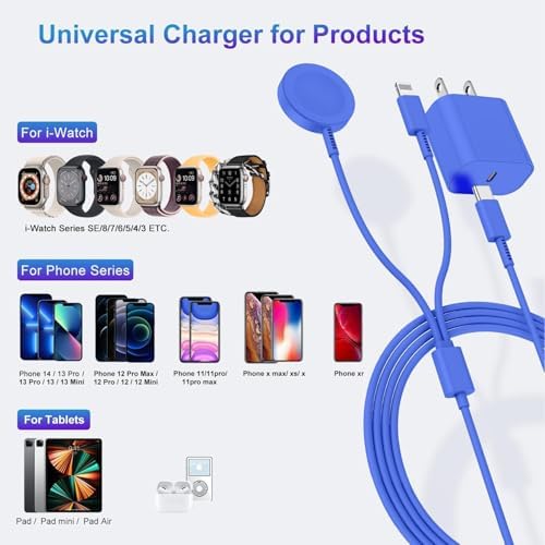 Revolutionary 2-in-1 USB C Charger for Apple Watch & i Phone – 6 FT Magnetic Fast Charging Cable with USB-C Wall Adapter – Compatible with Apple Watch Series 8/7/6/SE/5/4 & i Phone 14/13/12 – Ultimate Convenience & Enhanced Durability for On-the-Go Charging Solutions