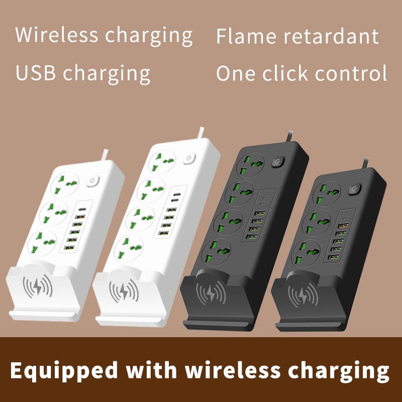 Universal Power Socket with Wireless Charging Pad – Multi-Device Desktop Charging Station Featuring 4 AC Outlets, 4 USB Ports & 2 Type-C Ports, Fire-Resistant Design for Enhanced Safety – Ideal for Home, Office, and Travel Use