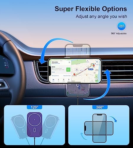 Mag Safe Car Mount Charger for i Phone – 360° Rotating Magnetic Wireless Vehicle Charger with Fast Charging Capability, Perfectly Compatible with i Phone 16/15/14/13/12 Series, Effortless Air Vent Installation for Ultimate Convenience
