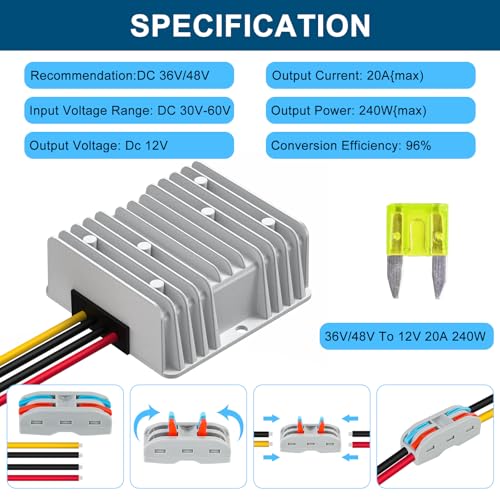 Ultimate 24 V 145 W DC-DC Voltage Regulator – Versatile Step Down/Up Converter (9 V-40 V to 24 V, 6 A) – Durable Waterproof Power Supply for Enhanced Golf Cart Performance and Accessory Compatibility