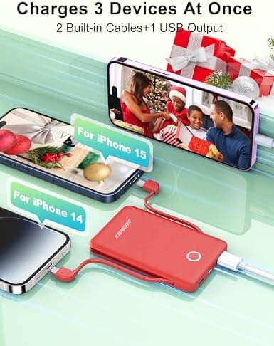 Compact 6000 m Ah Portable Power Bank with Built-in Cable – Lightweight Fast Charging External Battery for i Phone and Android – Ultimate Travel Companion for On-the-Go Charging Efficiency