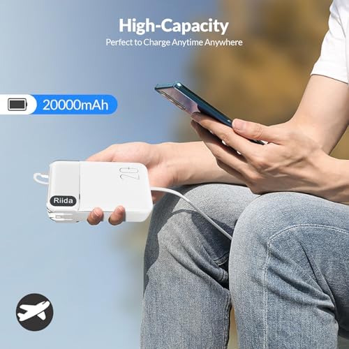 High-Capacity 20000 m Ah Portable Charger with Built-in Cables & Fast 22.5 W Charging – Multi-Device Travel Power Bank with LED Display, 4 Outputs for i Phone 16/15/14/13, Samsung, Android, i Pad – Ultimate Convenience in Sleek Black