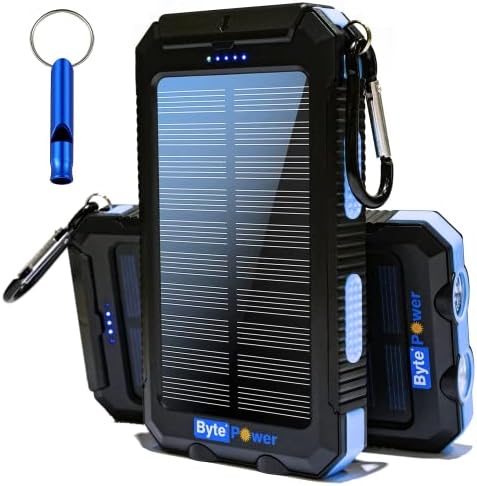 High-Capacity 20000 m Ah Solar Power Bank with Emergency Tools – Waterproof Portable Charger for Camping, Hiking & Outdoor Adventures with Carabiner, Compass, Whistle, and Dual USB Ports for Quick Charging