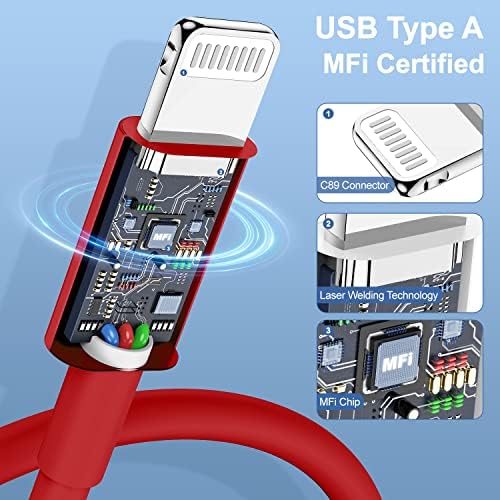 3 Pack of 10-Foot Apple MFi Certified Lightning Cables – Durable USB Charger for i Phone Models 14, 13, 12 Pro/Pro Max, XR, X, 8, 7, 6, 5 Plus, SE – Fast Charging & Extended Reach for Home and Office Use