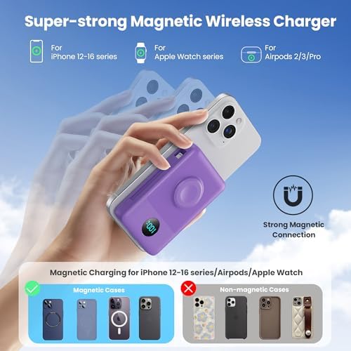 Ultimate 6-in-1 Magnetic Portable Charger, 10800 m Ah Power Bank for i Phone – Features Integrated Cables, Wireless Charging for Apple Watch, Smart LCD Display, and 25 W PD Fast Charging – Perfect Travel Accessory for All Devices with Enhanced Safety Features and Compatibility for i Phone 12 to 16 Series