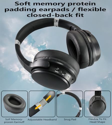 EXMAX H5 Wireless Over-Ear Headphones – Immerse Yourself in Hi-Fi Stereo Sound with Advanced Active Noise Cancellation, 25 Hours of Uninterrupted Playtime, and Convenient Foldable Design for Effortless Travel – Ideal for Online Learning, Gaming, and Music Lovers with Integrated Microphone for Clear Communication