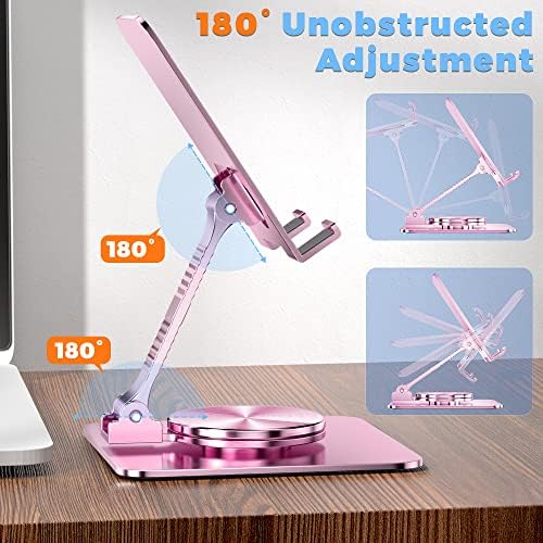 360 Rotatable Foldable Phone Stand for Desk,Fully Adjustable Desktop Phone Holder Cradle Dock Compatible with iPhone 16 15 14 13 12 11 Pro Max,Tablets,All Phones(Pink) – Enhanced Compatibility and Speed