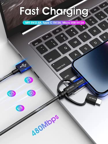 Revolutionize Your Charging Experience with the Apple MFi Certified 3-in-1 Multi Charger Cable – Lightning, Type-C, and Micro Connectors for Seamless Compatibility with i Phone, i Pad, Samsung, Pixel, Mac Book Pro/Air, and Android Devices – Fast Charging and Car Play Ready for Ultimate Convenience and Performance