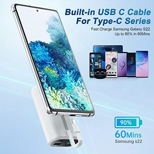 Compact 10800 m Ah Portable Charger with Built-in USB-C Cable – Fast PD 3 A Power Bank for Samsung Galaxy S22/S21, Note, Moto, and LG – LCD Display for Real-Time Battery Monitoring – Ultimate Solution for Mobile Charging Needs