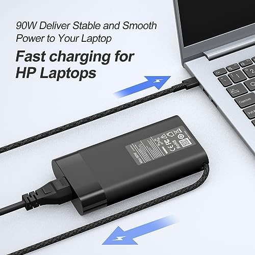 Ultra-Slim 65 W USB-C Laptop Charger for HP Spectre, Envy & Elite Series – Fast Charging AC Adapter for X360, Chromebook, and ZBook – Enhanced Compatibility & Travel Efficiency – Ideal Power Solution for Professionals and Students
