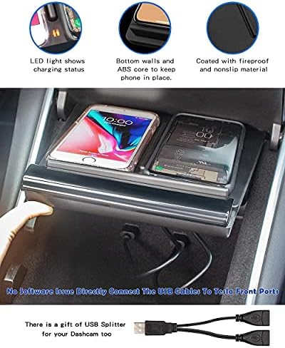 TAPTES Dual Wireless Charger for Tesla Model 3 (2017-2020) – Premium Phone Charging Pad with Sleek Black Finish, Effortless Smartphone Compatibility, Perfect Fit for Enhanced Interior Aesthetics, Quick Power for i Phone & Android Devices