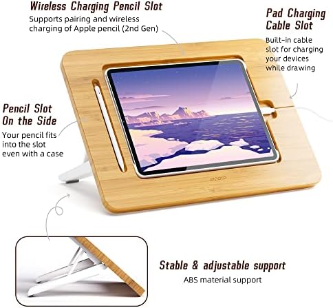 Eco-Friendly Bamboo Tablet Drawing Stand – Adjustable 5 Angles for Ultimate Comfort, Lightweight & Portable Riser for Tablets and Laptops (9.7″ to 11″) – Enhance Creativity and Ergonomics with Non-Slip Stability