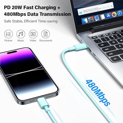 20 W Dual USB-C Fast Charger Block for i Phone 15/16 Series – Includes Two 10 FT USB-C Charging Cables, Perfect for Pro Max, Plus, Pro, i Pad Pro/Air – Compact, High-Speed Charging Solution (2 Pack, Black)