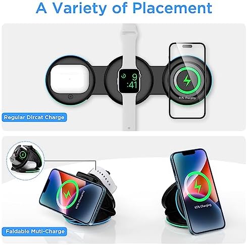 Revolutionize Your Charging Routine with the Ultimate 3-in-1 Magnetic Wireless Charger – Lightning-Fast Qi-Certified Power for Smartphones, Smartwatches, and Earbuds – Compact Foldable Design Perfect for On-the-Go Lifestyle – Elegant Black Finish for a Modern Touch