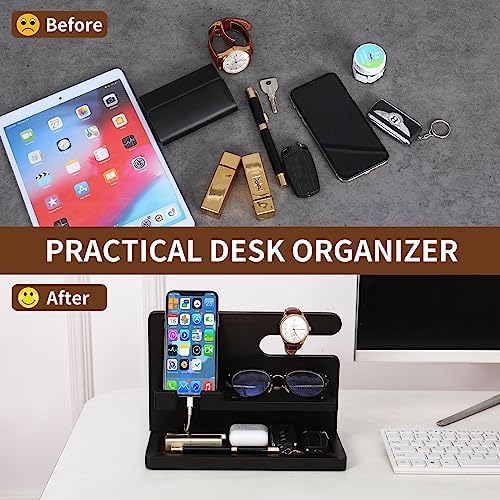 Sustainable Wood Charging Dock & Bedside Organizer: Chic Multi-Device Station for Men – Fast Charging Hub for Phones, Smartwatches, Keys, and Wallets – Perfect Gift Idea for Anniversary, Birthday, or Special Occasions – Modern Black Finish Enhances Any Bedroom or Office Decor