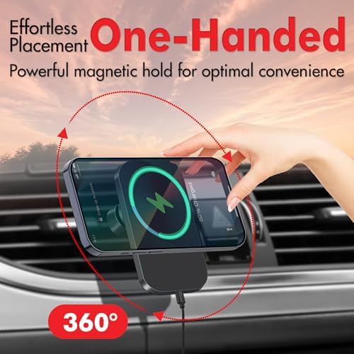Effortless Driving: 15 W Mag Safe Car Mount Charger for i Phone 12-16 Pro Max – Ultra-Magnetic Wireless Holder with Fast Charging, Space-Saving Vent Design, and One-Handed Operation for Seamless Connectivity