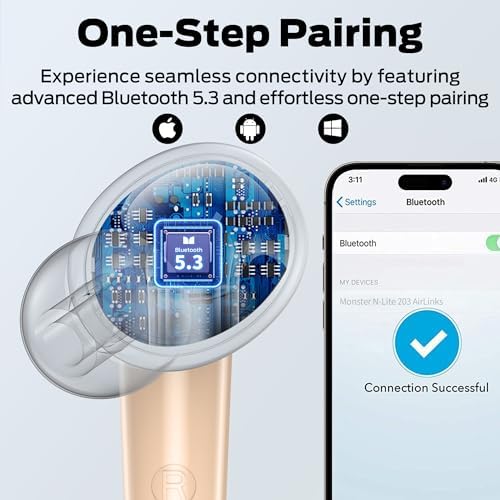 Monster N-Lite 203 Air Links Wireless Earbuds – Cutting-Edge Bluetooth 5.3, Immersive Hi-Fi Sound Quality, 30-Hour Playtime, IPX6 Waterproof Design, Touch Control, and Rapid Type-C Charging for Unmatched Audio Performance and Comfort