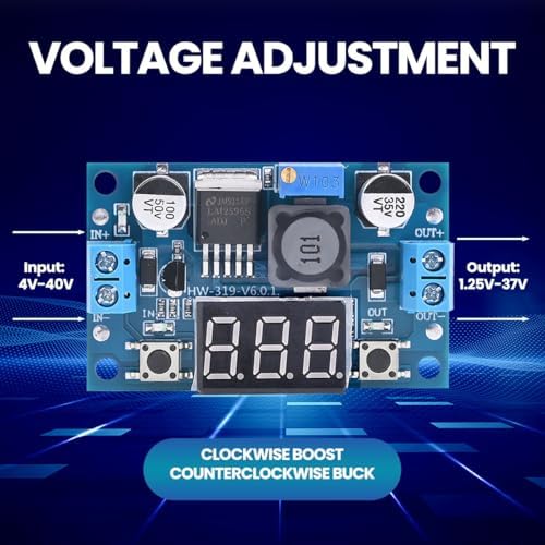 Versatile LM2596 Adjustable Buck Converter Module with Integrated LED Voltmeter – High-Efficiency DC-DC Power Supply for Precise Voltage Regulation from 4 V to 40 V, Outputs from 1.25 V to 37 V – Bulk Set of 6 for Enhanced Project Flexibility and Convenience