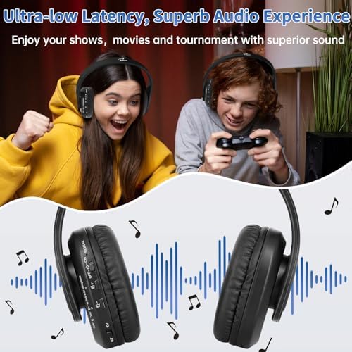 Elevate Your Audio Experience with Wallar Ge Wireless Headphones – Perfect for Seniors Featuring Advanced Bluetooth 5.3, 25 Hours of Playtime, Hassle-Free USB Transmitter Setup, Zero-Lag Sound for TV Viewing, and Exceptional Long-Range Connectivity for Ultimate Comfort and Clarity