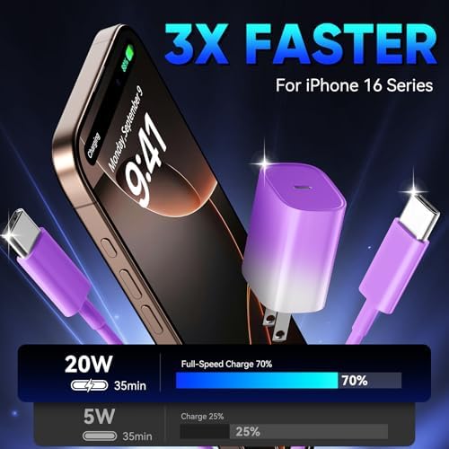 Unlock Rapid Charging Efficiency with the 20 W USB-C Power Adapter and 10 ft Cable – Ideal for i Phone 16, 15 Pro, and Galaxy S24 for Ultimate Portability and Convenience
