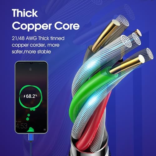 10 ft USB Type C Cable 3-Pack – Durable Fast Charger with TPE Construction for Samsung Galaxy S10/S9/S8 Plus and Note Series – Extra Long USB A 2.0 to USB-C Cord for Efficient Charging and Data Transfer – Navy Blue