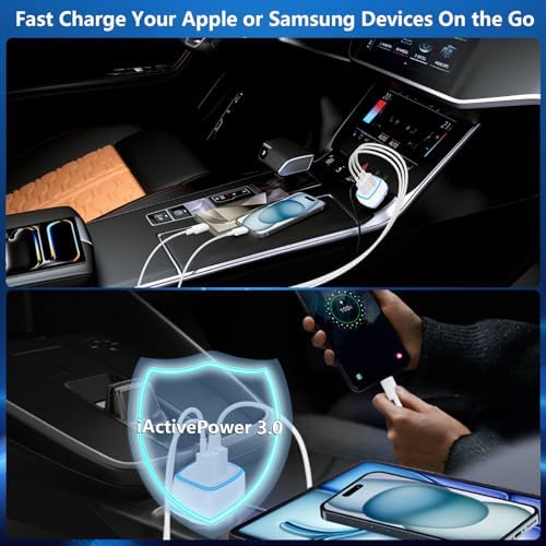 KYOHAYA 90 W Car Charger Bundle – 4-Port USB-C & USB-A Fast Charging Adapter for i Phone 16/15/14/13/12/11 Pro, Galaxy S25/S24, Google Pixel – High-Speed Dual Charging Solution for Road Trips and Daily Commutes – Durable, Compact Design for Enhanced Compatibility and Performance