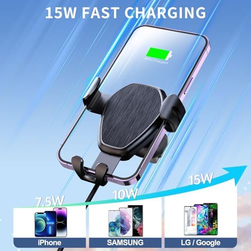 Revolutionary Wireless Car Charger with Auto-Clamping Mount – 15 W Fast Charging Solution for i Phone 16/15/14/13/12/11 and Samsung Galaxy S24/S23/S22/S21/S20 – Enhanced Air Vent Holder for Effortless Access and Optimal Performance – A Must-Have for Modern Drivers