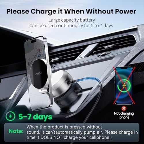 Electric Vacuum Magnetic Suction Phone Holder,XO Adjustable and Foldable Car Mount,Strong Magnetic Car Phone Holder for iPhone16/15/14/13/12,for Shower/Car/Mirror(Light Grey – Enhanced Compatibility and Speed