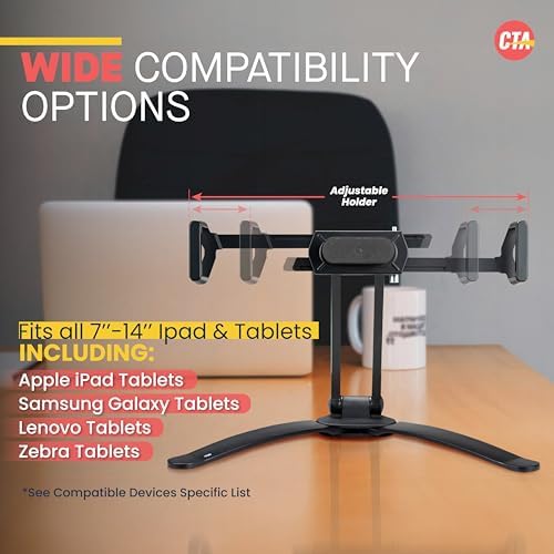 Universal 3-in-1 i Pad Tablet Mount by CTA Digital – Versatile Holder for All i Pad Models (7-13″) – Elegant Silver Design – Wall, Under Cabinet, and Desk Mounting Solutions – Adjustable Viewing Angles for Ultimate Comfort – Perfect for Home, Office, and Travel – Boost Productivity and Entertainment with Effortless Installation and Sturdy Build