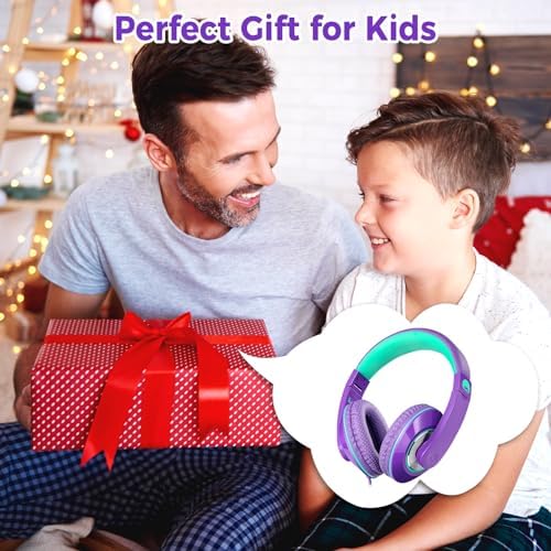 Rockpapa Kids Over-Ear Headphones – Lightweight Wired Audio Gear for School, Travel, and Home – Stylish White and Blue Design for Boys and Girls – Immersive Sound Quality with Adjustable Comfort and Durable Build for Young Audiophiles