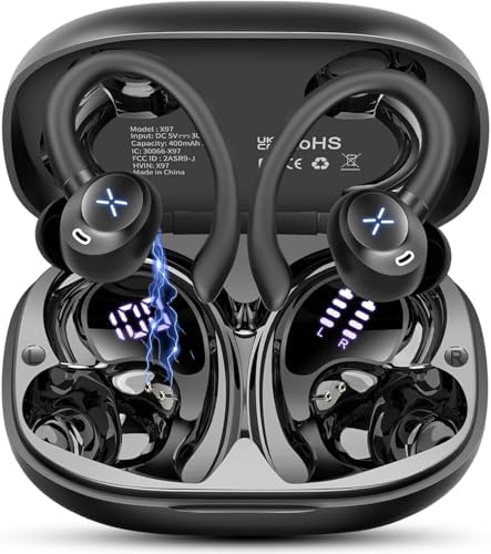 Unleash Your Sound Potential with Cillso Wireless Earbuds – Cutting-Edge Bluetooth 5.4 Headphones with Deep Bass, Ergonomic Earhooks, and IP7 Waterproof Protection for Optimal Performance During Sports and Workouts – Enjoy 50 Hours of Playtime, Rapid Charging, and Advanced Noise-Cancelling Microphone for Unmatched Connectivity and Clarity