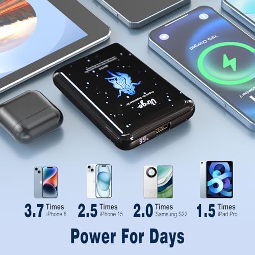 Compact 10000 m Ah Mini Power Bank – Fast Charging Portable USB-C Charger with Virgo Constellation Design for i Phone, Samsung, and Tablets – Ideal Gift for Tech Enthusiasts and Festival Celebrations – Enhanced Portability and Efficiency
