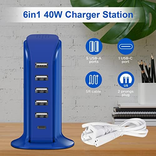 Kawaii-Inspired 6-Port USB Charging Hub: Ultimate Fast Charger for i Phones, Androids & More – Compact Multi-Device Power Station with 1 USB-C & 5 USB-A Ports for Effortless Travel & Home Connectivity, Tangle-Free Solutions for Modern Users