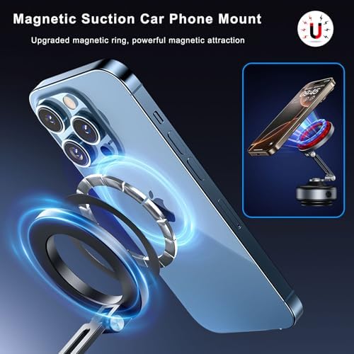 【Upgrade】 Electric Vacuum Magnetic Phone Holder for Car, 360° Rotating Electric Vacuum Magnetic Car Phone Mount for iPhone 16/15/14/13/12 for Shower/Car/Mirror/Smooth Surfaces – Enhanced Compatibility and Speed