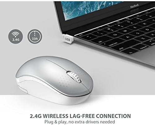 Light Blue Wireless Mouse – Ultra-Quiet 2.4 GHz Noiseless Computer Mouse with USB Receiver for Seamless Windows Experience – Portable, Ergonomic Design for Home, Office, or Travel