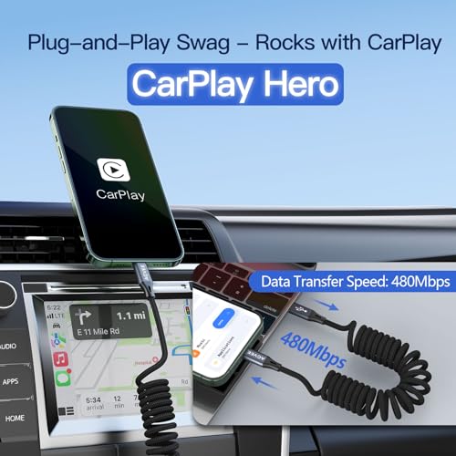 AGVEE 2 Pack 3 ft Coiled USB-C to Lightning Charging Cable – MFi Certified 30 W PD Fast Charging Cord for i Phone, i Pad, and i Pod with Tangle-Free Design in Sleek Dark Gray – Perfect for Car Use and Enhanced Device Performance