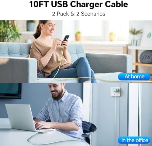 Power Up with Style: 2-Pack 20 W USB C Fast Charger with 10 FT 60 W Charging Cable – Ideal for i Phone 16/15 Series – Compact, Efficient, and Colorful Design for Enhanced Compatibility and Speed