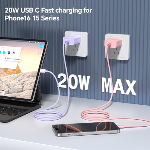 Ultimate 10 Ft USB C Fast Charging Cable Trio for i Phone 16 & 15 Series – 60 W Power Delivery, Sleek Purple, Pink & Black, Enhanced Compatibility for i Pad Pro, Mac Book Air & Samsung Devices – Unmatched Speed & Durability for On-the-Go Charging