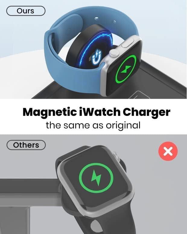Magnetic Wireless Charging Station for i Phone 15/14/13/12 Pro Max & Apple Devices – Joy Geek 3-in-1 Fast Charger Pad for i Phone, Apple Watch Ultra 9-2, and Air Pods – Compact Design with Enhanced Compatibility and Secure Magnetic Alignment