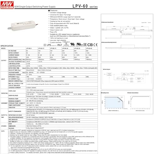 High-Performance 60 W 24 V LED Driver – LPV-60-24 by Ferro Fab MEAN WELL – Reliable Switching Power Supply for Optimal LED Lighting Efficiency and Safety Features