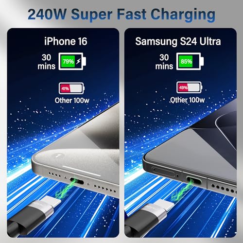 Adoreen 140W USB-C to Magnetic 3 Safe Fast-Charging Cable 6 Ft with 240W to USB-C Adapter, PD 3.1, LED Indicator, Braided Apple Magsafe Charger Accessories for Ipads, MacBook Pro & MacBook Air, Black – Enhanced Compatibility and Speed