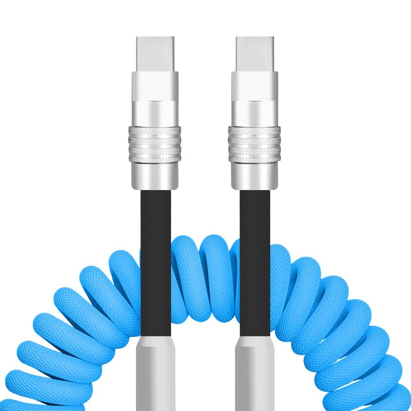 Dynamic Curly Chubby Coiled USB C Cable: 240 W Fast Charge Retractable Spiral Braid Cord for Carplay & Android Auto, Versatile Length 2.29 FT to 3.6 FT, Sleek Black and Red Design, Enhanced Compatibility for All USB-A to Type-C Devices