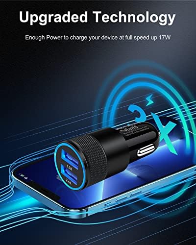 Rapid Charge Dual USB Car Charger Set – 2-Pack, 3.4 A High-Speed Adapter for i Phone 15/14/13/12/11 Pro Max & Samsung Galaxy S23/S22/S21 – Compact Design with Enhanced Safety and Compatibility for Effortless On-the-Go Power Solutions