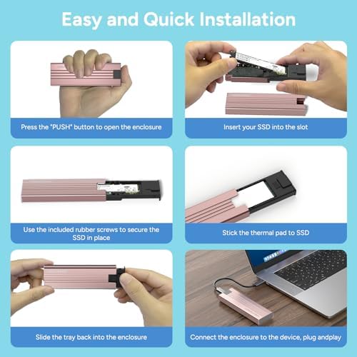 High-Speed M.2 NVMe SSD Enclosure – Tool-Free USB 3.2 Gen 2 Adapter for 2242/2260/2280 Drives, Supports M & B&M Keys, Up to 8 TB Storage Capacity – Effortless External Solid State Drive Solution with Enhanced Data Transfer Speeds and Durability