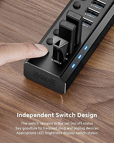 Elevate Your Connectivity with the Rosonway 7-Port Powered USB Hub – Ultra-Fast 10 Gbps Data Transfer, Dual USB-C 3.2 & Four USB 3.0 Ports, Individual Switches for Custom Control, Sleek Aluminum Design, Perfect for Laptops and PCs – RSH-A107 C, Maximize Productivity Effortlessly